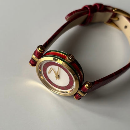 Gucci 1990s Red Dial Sherry Gold Plated Watch