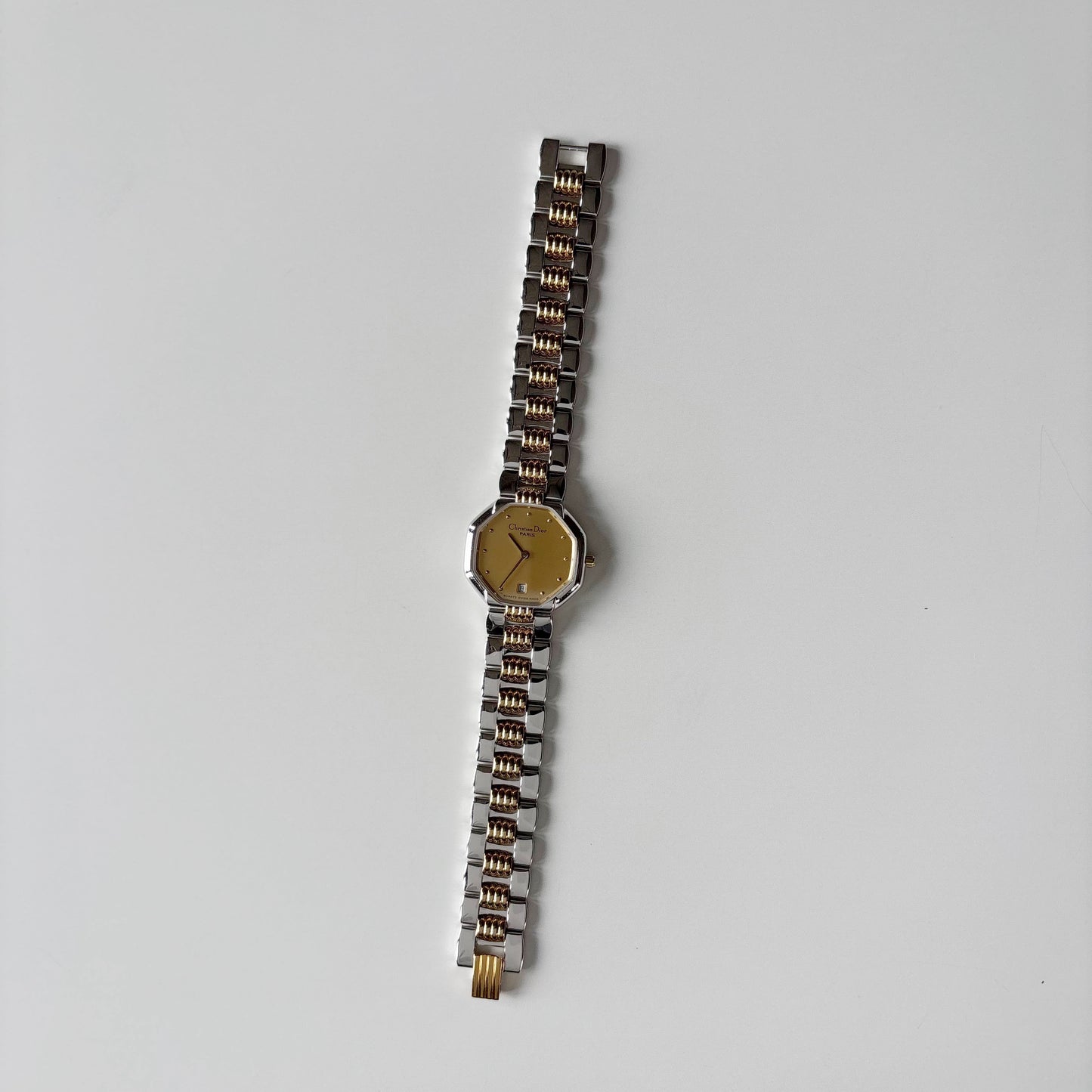 Dior 1990s Octagon Two Tone Gold Plated Watch