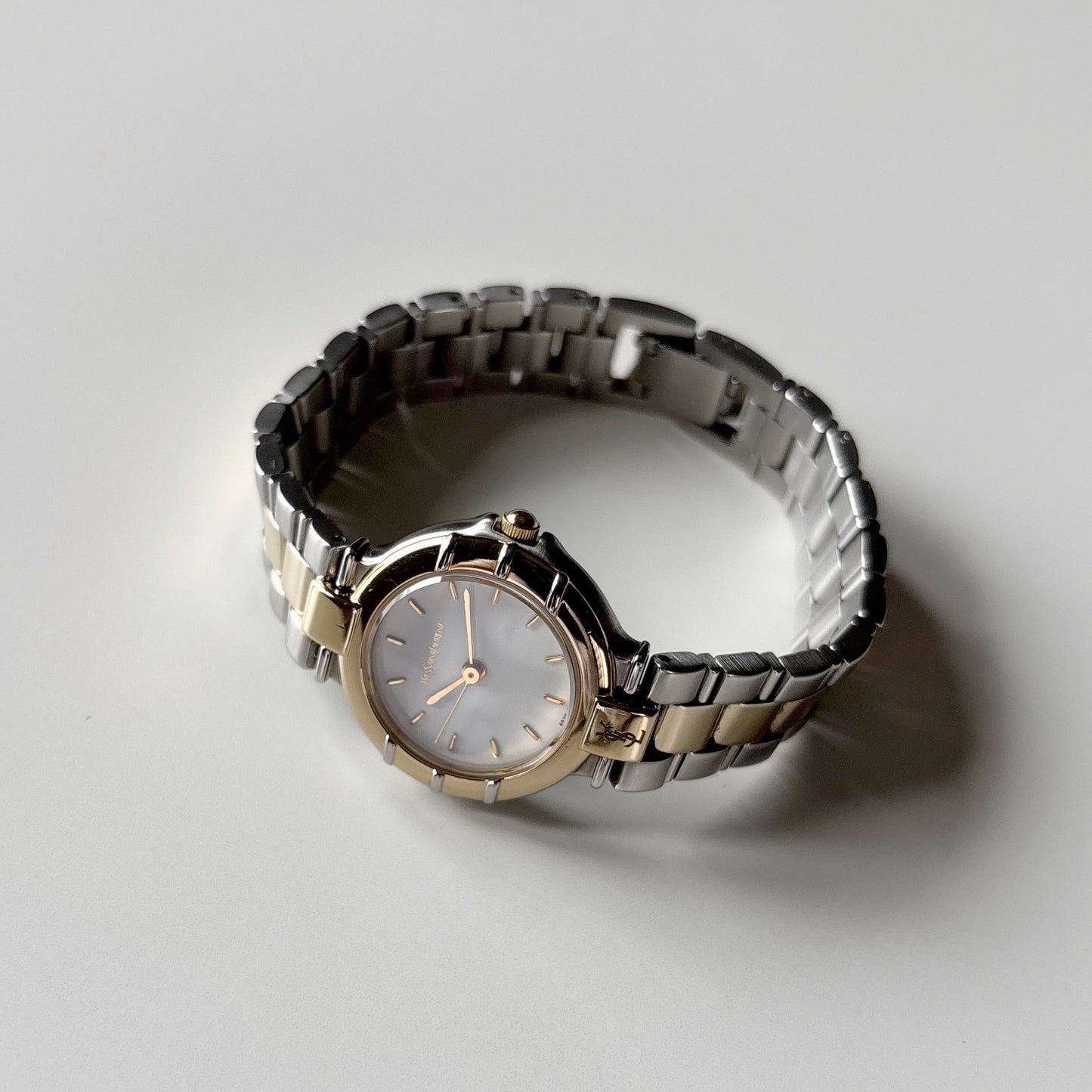 Yves Saint Laurent 1990s Round Dial Two Tone Gold Plated Watch