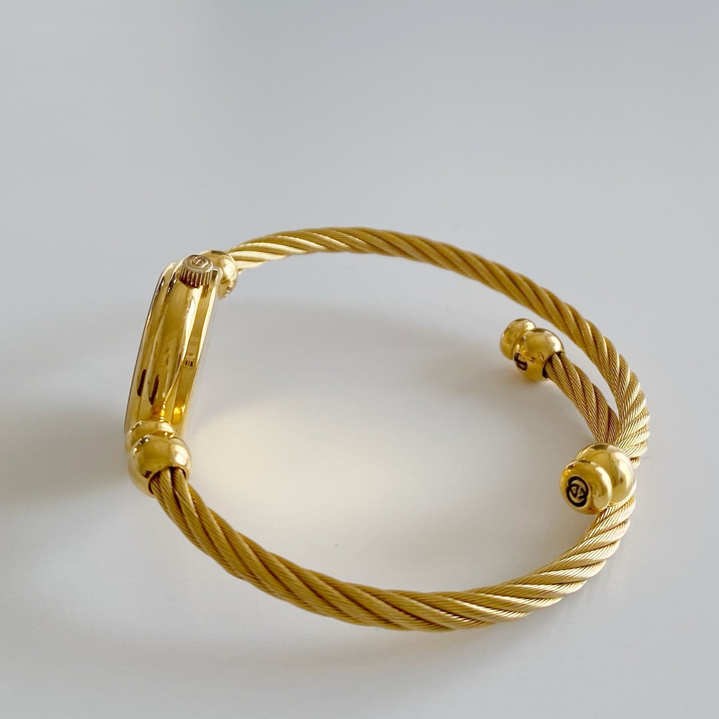 Gucci 1990s Blue Dial Gold Plated Cable Bangle Watch