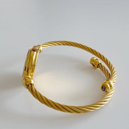 Gucci 1990s Blue Dial Gold Plated Cable Bangle Watch