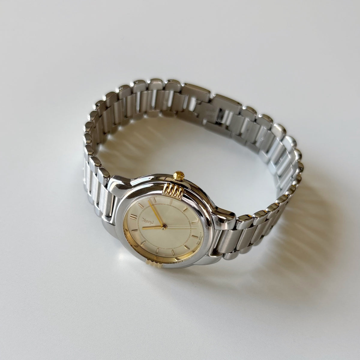 Yves Saint Laurent 1990s Round Dial Two-Tone Gold-Plated Watch (Large)