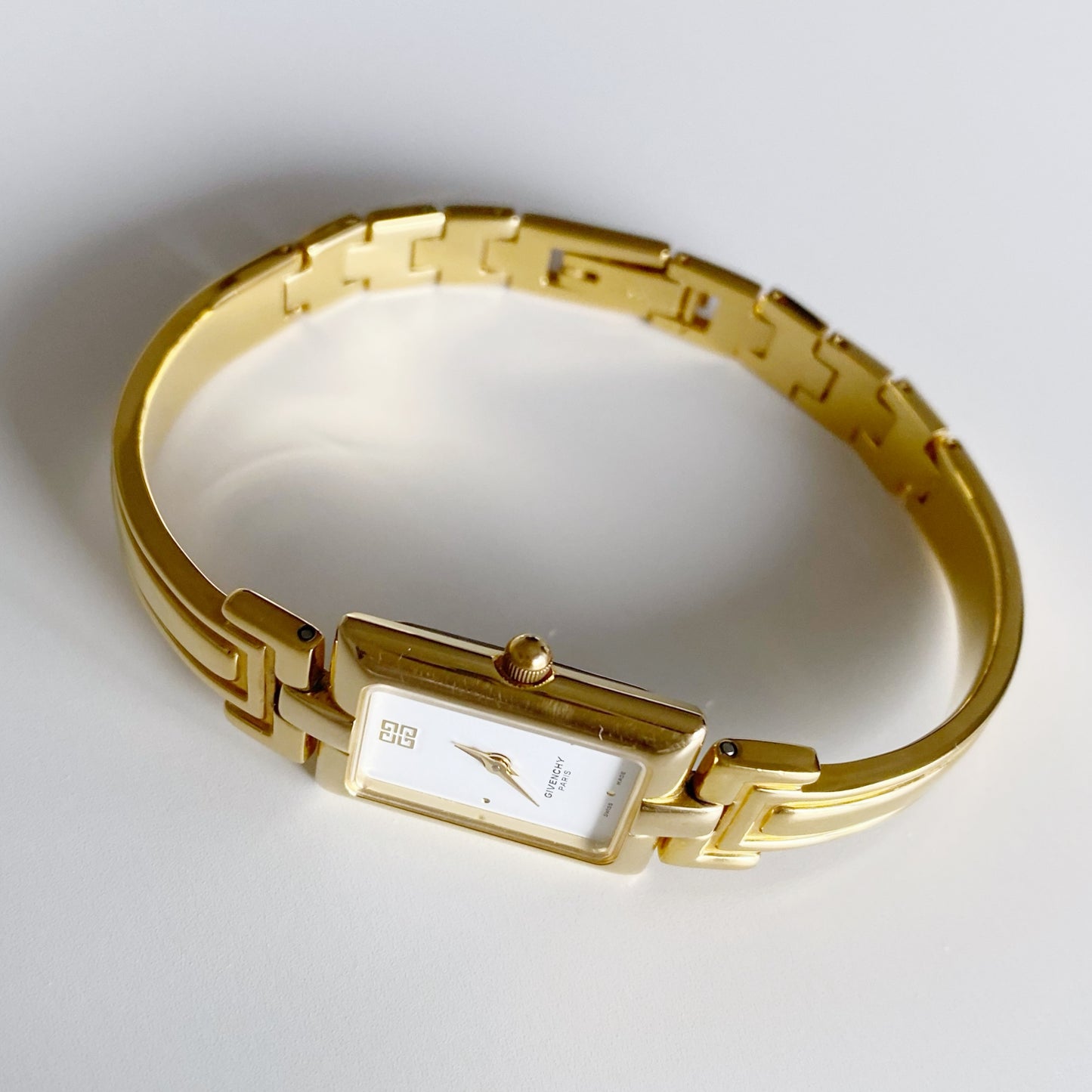 Givenchy 1990s Rectangular Gold Plated Bangle Watch