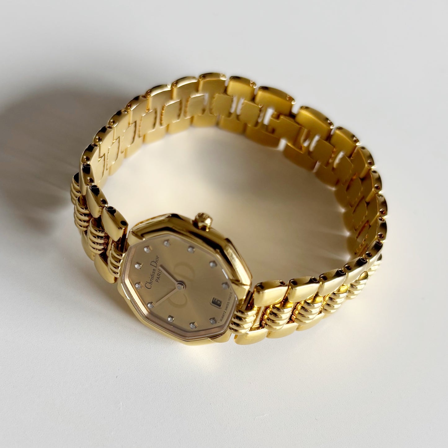 Dior 1990s Octagon Gold Plated Watch