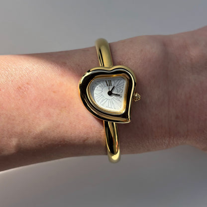 Yves Saint Laurent 1990s Heart Shaped Dial Gold Plated Bangle Watch