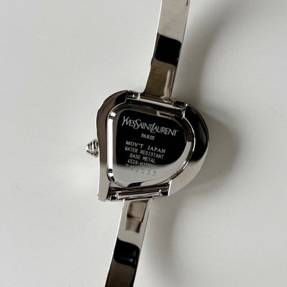 Yves Saint Laurent 1990s Heart Shaped Dial Silver Bangle Watch