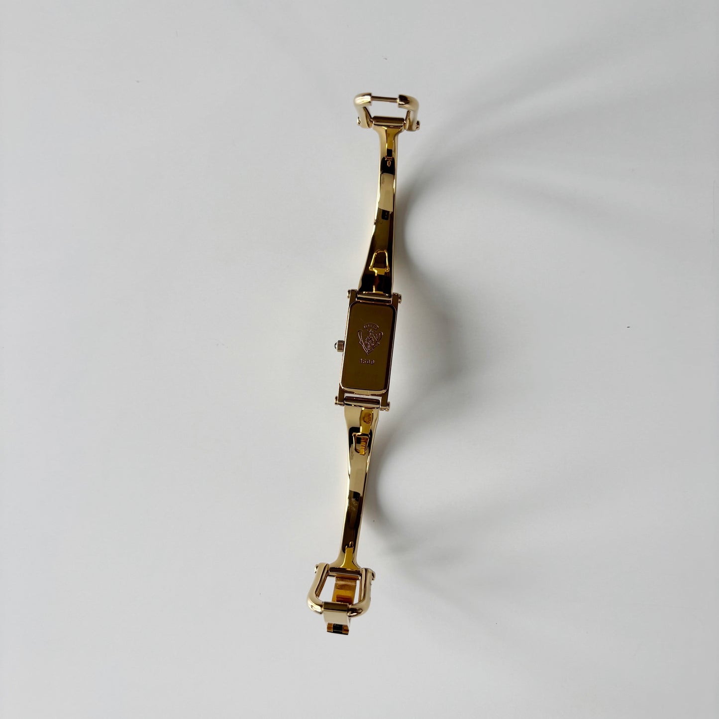 Gucci 1990s Seashell Rectangular Dial Gold Plated Bangle Watch