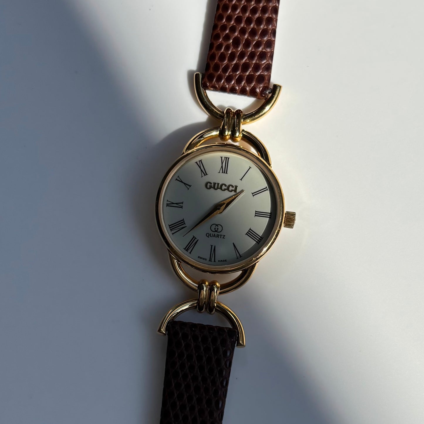 Gucci 1980s Cream Dial Gold Plated Horsebit Watch