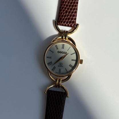 Gucci 1980s Cream Dial Gold Plated Horsebit Watch
