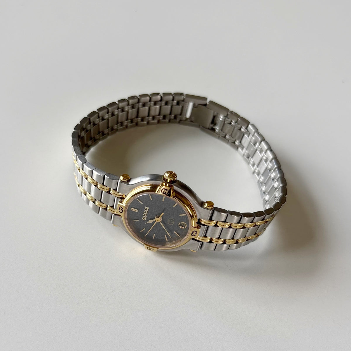 Gucci 1980s Date Round Dial Two Tone Gold Plated Watch