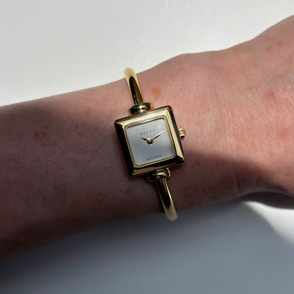 Gucci 1990s Square Dial Gold Plated Bangle Watch