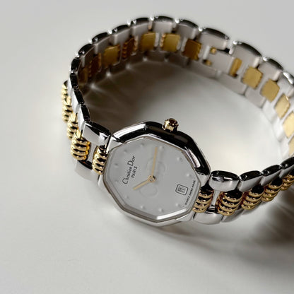Dior 1990s Octagon Dial Date Two Tone Watch