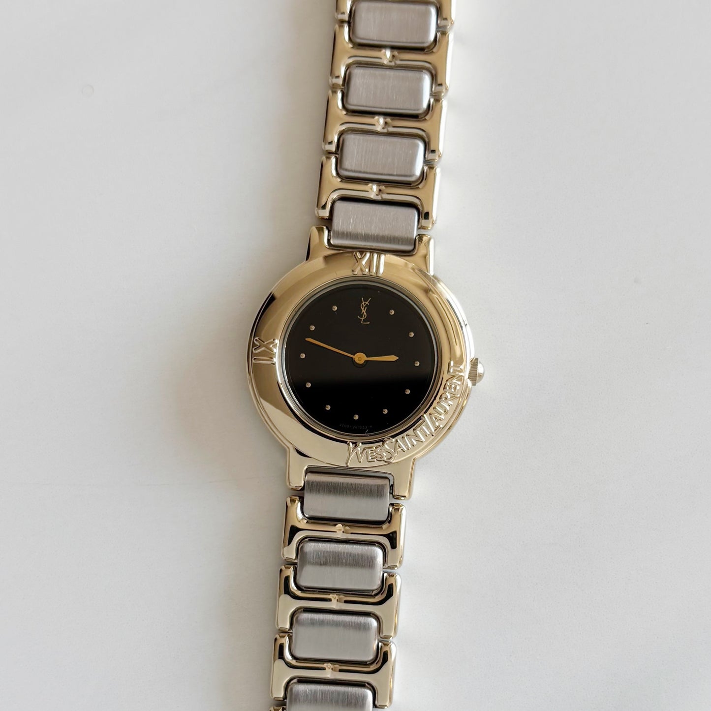 Yves Saint Laurent 1990s Black Dial Two Tone Watch