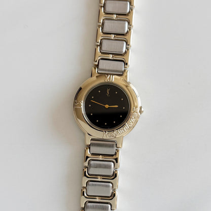 Yves Saint Laurent 1990s Black Dial Two Tone Watch