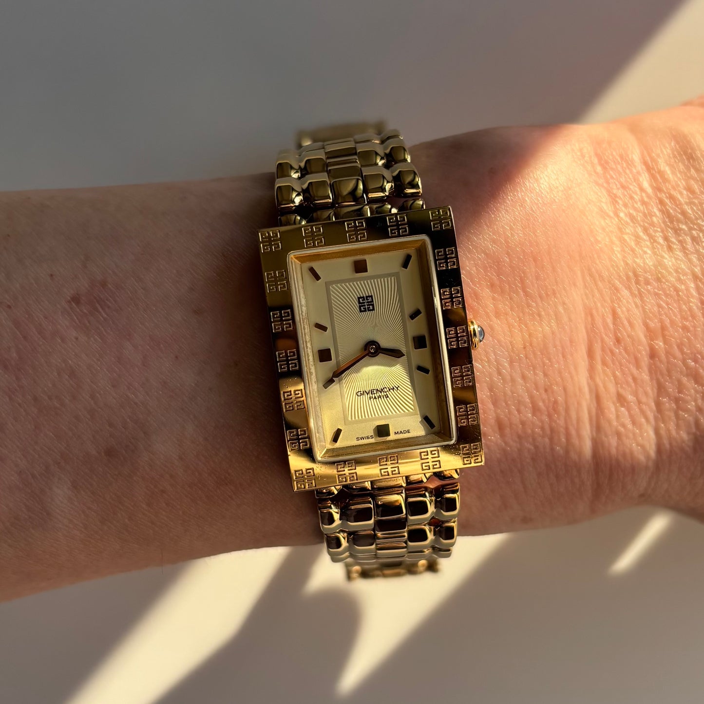 Givenchy 1990s Tank Gold Plated Watch (Large)