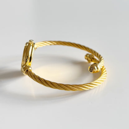 Gucci 1990s Seashell Dial Gold Plated Cable Band Bangle Watch