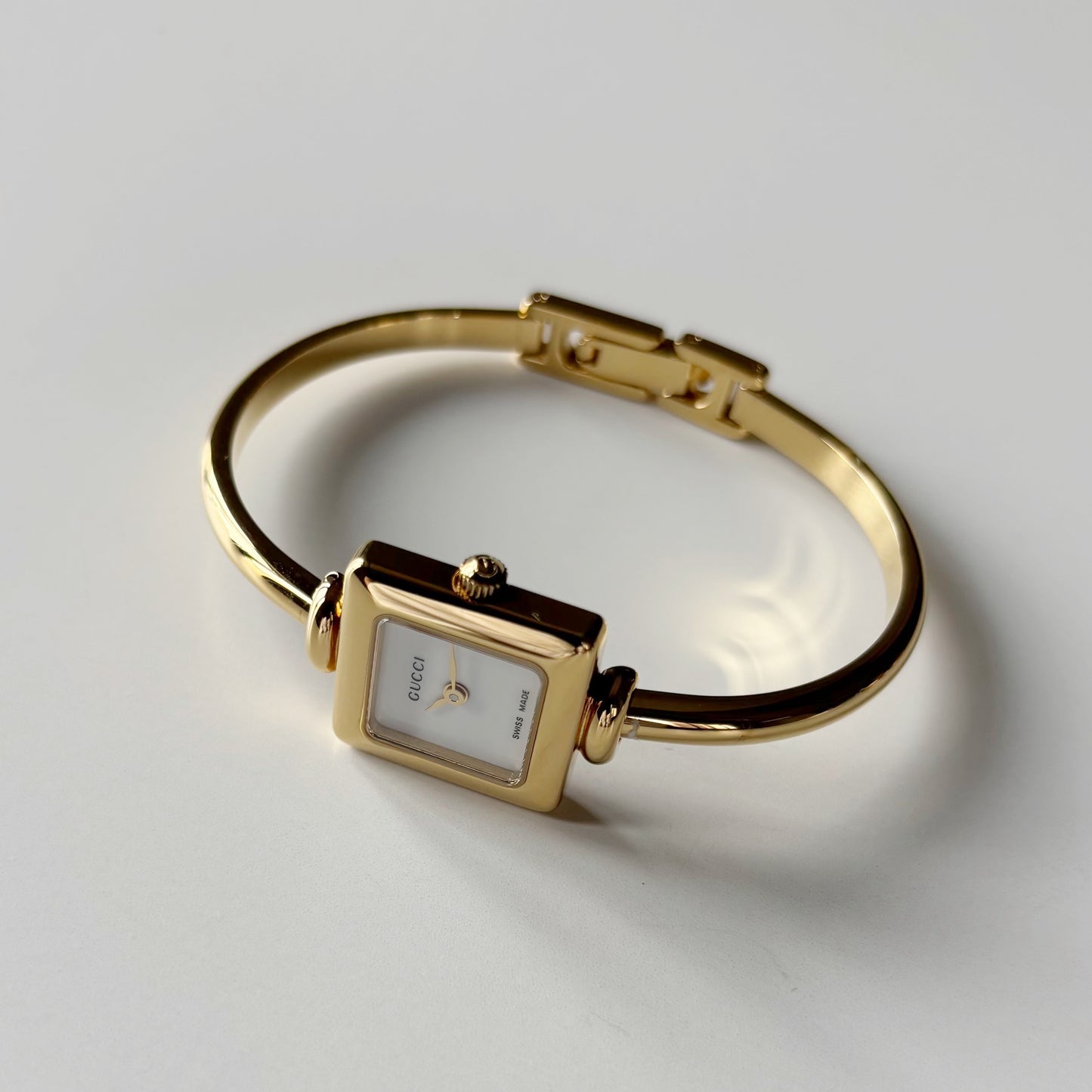 Gucci 1990s Square Dial Gold Plated Bangle Watch