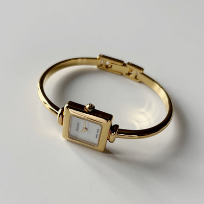 Gucci 1990s Square Dial Gold Plated Bangle Watch