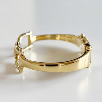 Gucci 1990s Cream Dial Rectangular Gold Plated Bangle Watch