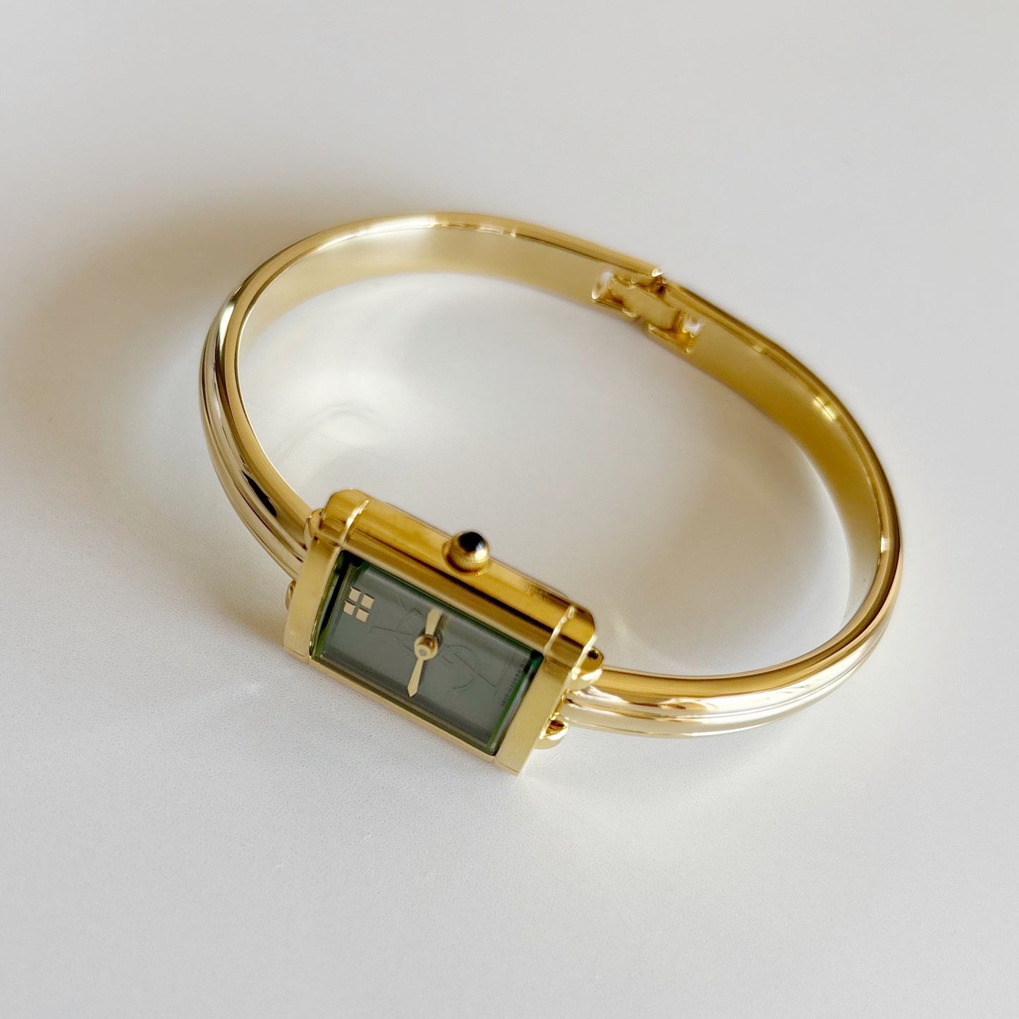 Yves Saint Laurent 1990s Green Dial Gold Plated Bangle Watch