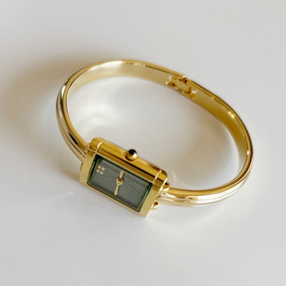 Yves Saint Laurent 1990s Green Dial Gold Plated Bangle Watch