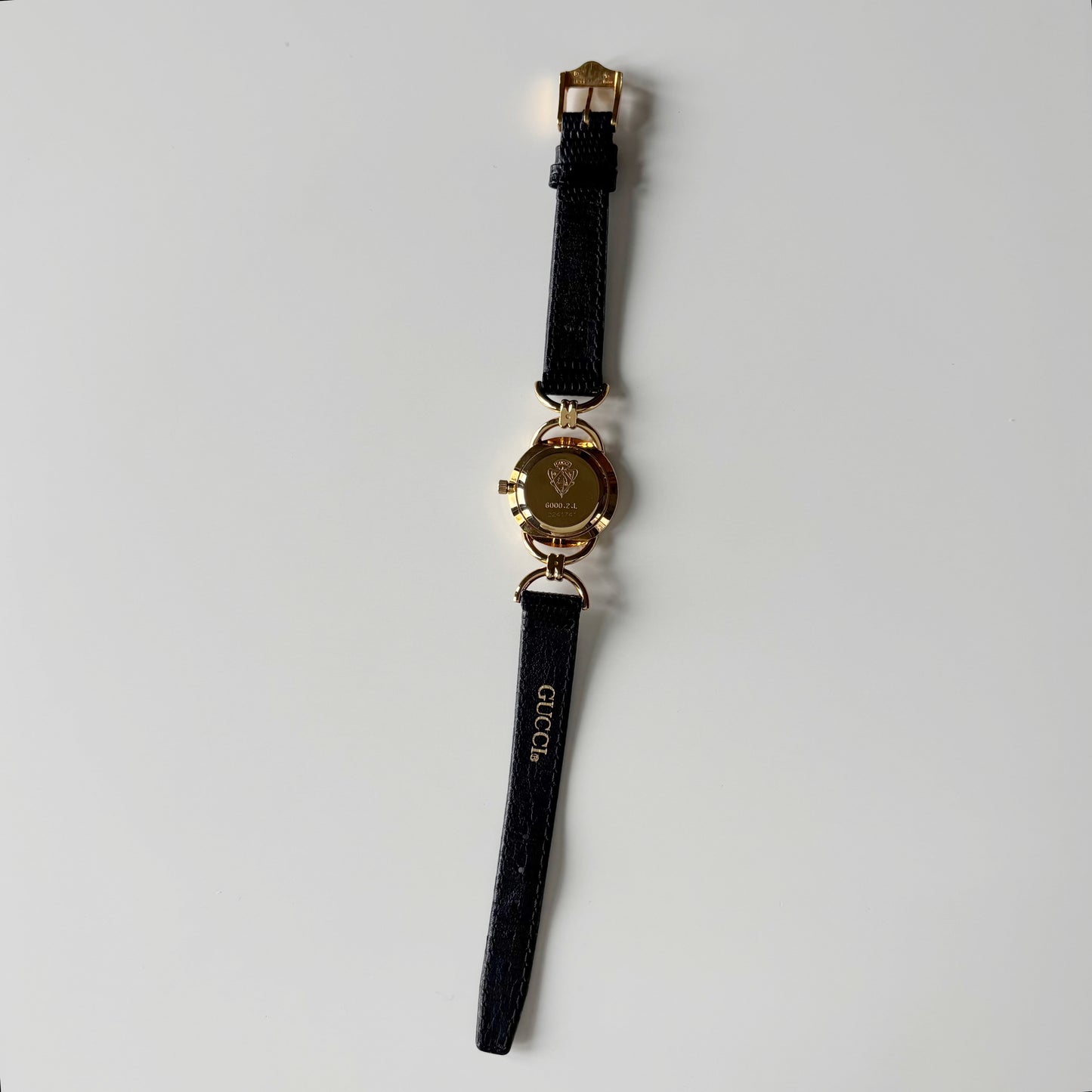Gucci 1990s Black Dial Horsebit Gold Plated Watch