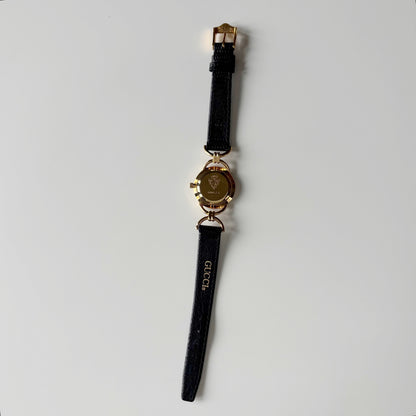 Gucci 1990s Black Dial Horsebit Gold Plated Watch