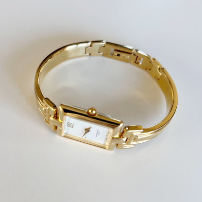 Givenchy 1990s Rectangular Dial Gold Plated Bangle Watch