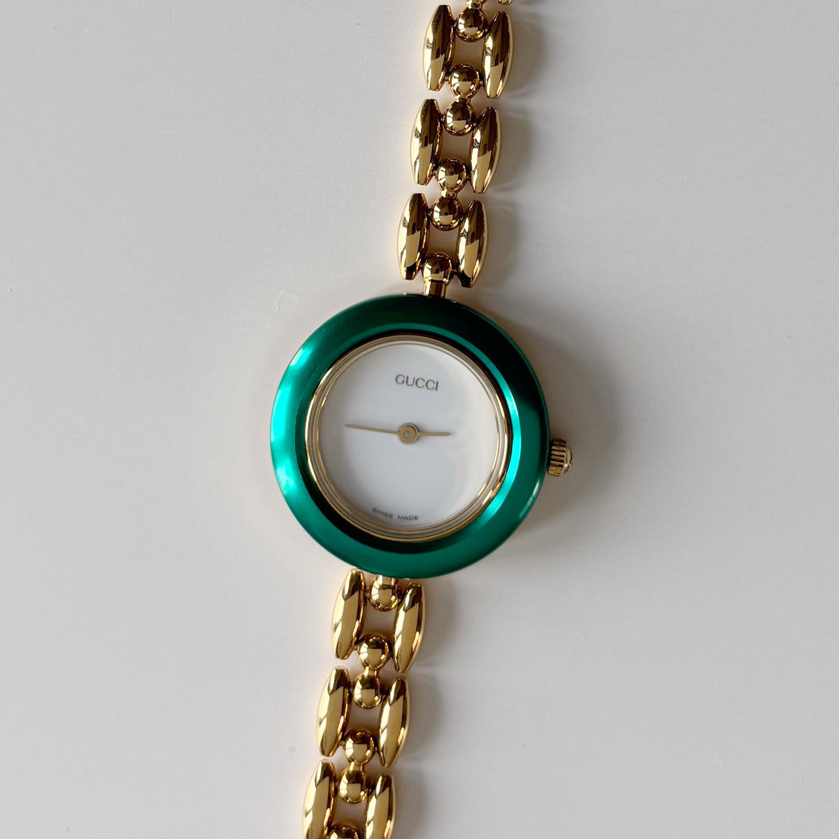 Gucci 1990s Interchangeable Bezel Gold Plated Rice Chain Watch with 6 bezels, case (160mm)