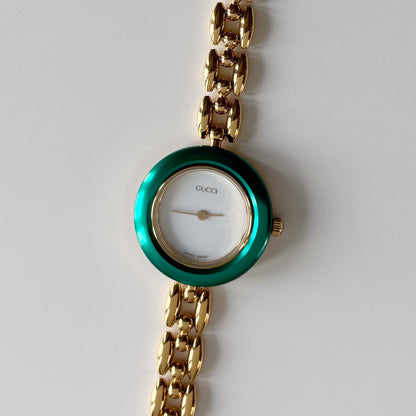 Gucci 1990s Interchangeable Bezel Gold Plated Rice Chain Watch with 6 bezels, case (160mm)