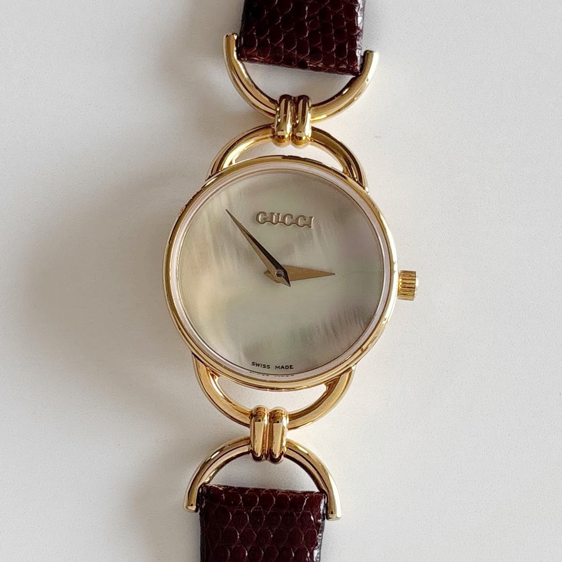 Gucci 1990s Seashell Dial Horsibit Gold Plated Watch