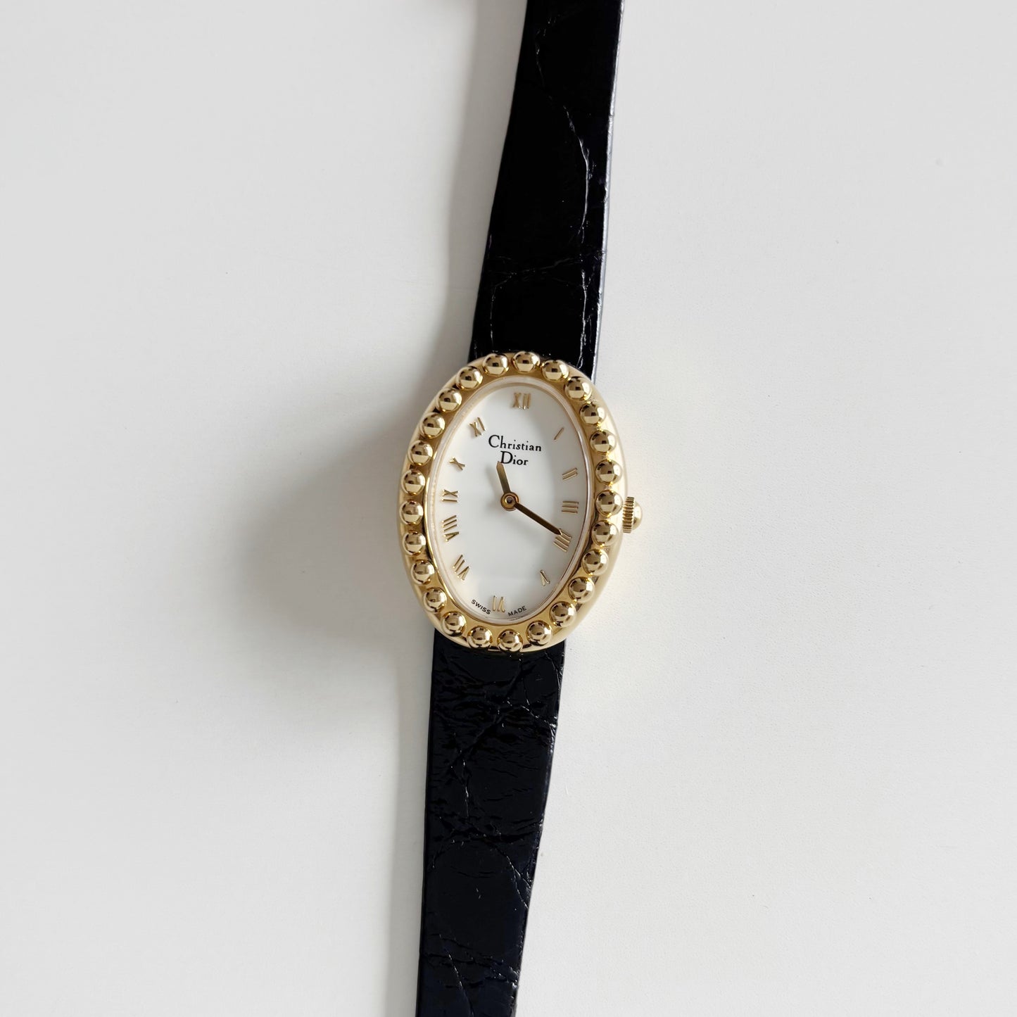 Dior 1990s Baignoire Gold Plated Leather Watch