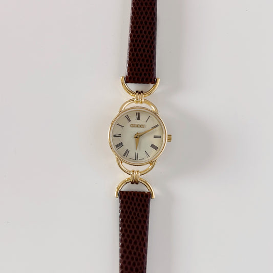 Gucci 1990s Round Dial Horsebit Gold Plated Watch