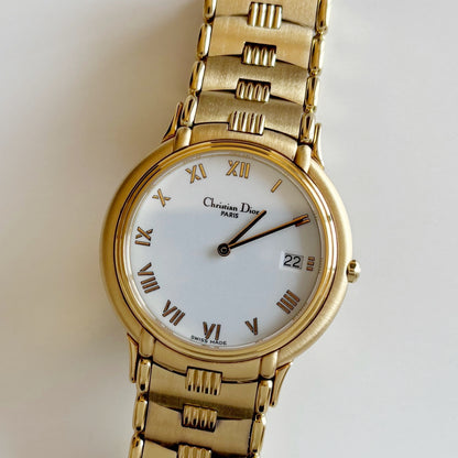 Dior 1990s Date Round Dial Gold Plated Watch (Large)