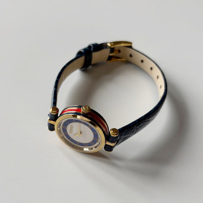 Gucci 1990s Blue Round Dial Gold Plated Watch