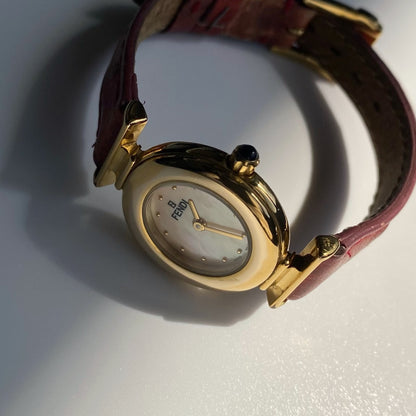 Fendi 1990s Seashell Dial Round Watch