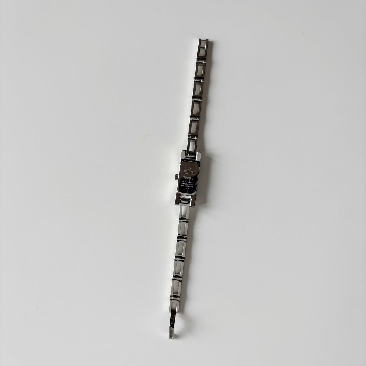 Gucci 1990s Black Dial Rectangular Stainless Steel Watch