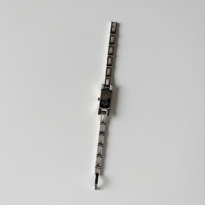 Gucci 1990s Black Dial Rectangular Stainless Steel Watch