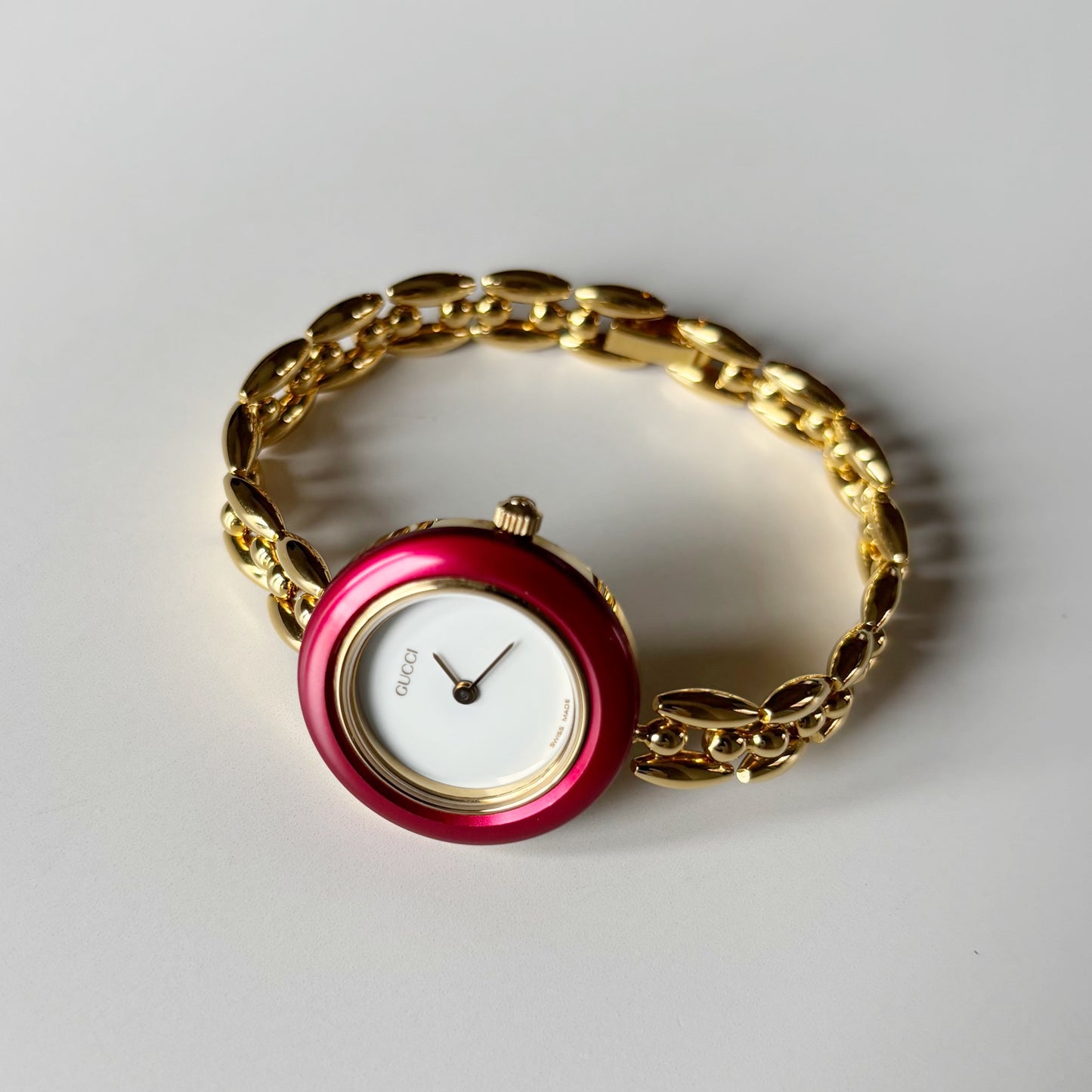 Gucci 1990s Interchangeable Bezel Gold Plated Rice Chain Watch with 6 bezels, case (160mm)