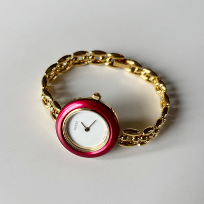 Gucci 1990s Interchangeable Bezel Gold Plated Rice Chain Watch with 6 bezels, case (160mm)