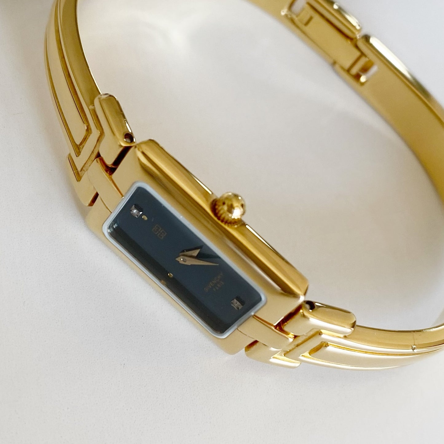 Givenchy 1990s Navy Dial Gold Plated Bangle Watch