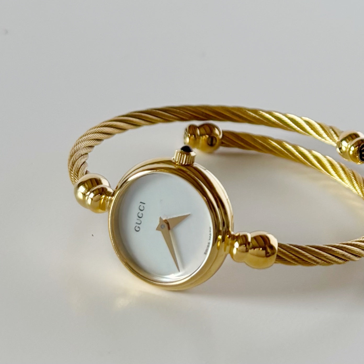 Gucci 1990s Seashell Dial Gold Plated Cable Bangle Watch