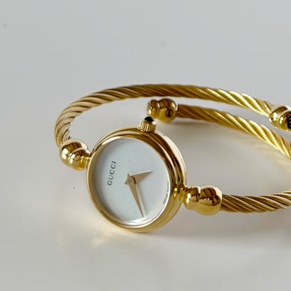 Gucci 1990s Seashell Dial Gold Plated Cable Bangle Watch