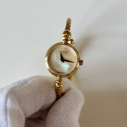 Gucci 1990s Seashell Dial Gold Plated Cable Bangle Watch