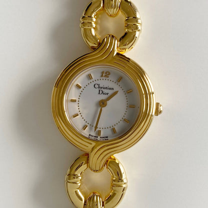 Dior 1990s Round Dial Gold Plated Watch