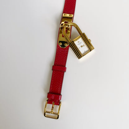 Hermes 1990s Kelly Gold Plated Red Leather Strap Watch