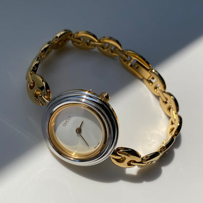 Gucci 1990s Interchangeable Bezel Gold Plated Watch with 6 bezels, case (165m)