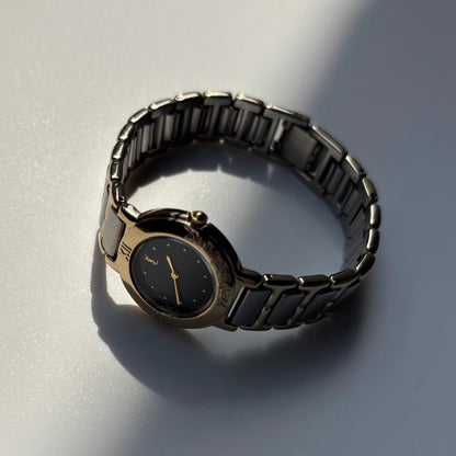 Yves Saint Laurent 1990s Black Dial Two Tone Watch
