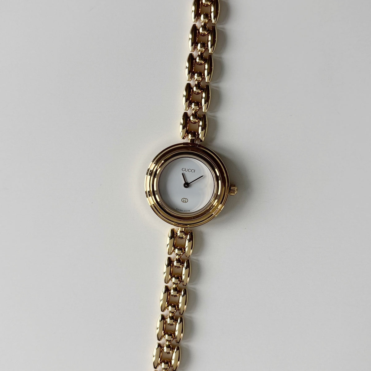 Gucci 1990s Interchangeable Bezel Gold Plated Rice Chain Watch with 6 bezels, case (165mm)