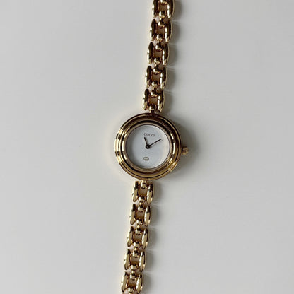 Gucci 1990s Interchangeable Bezel Gold Plated Rice Chain Watch with 6 bezels, case (165mm)